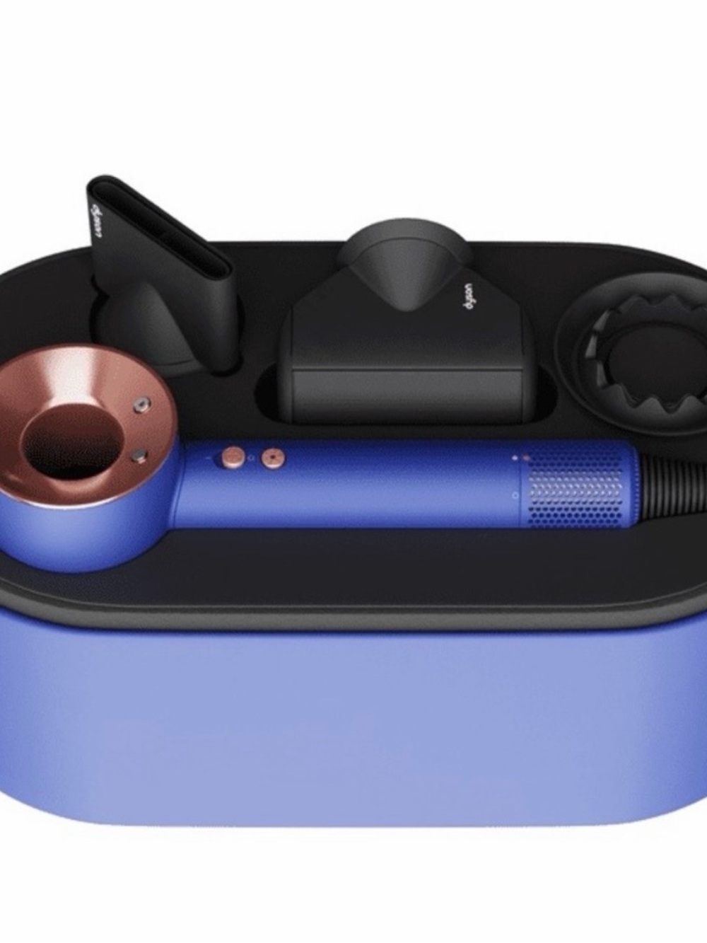 Dyson Blue and Rose Gold Supersonic Hair Dryer with Black Attachments